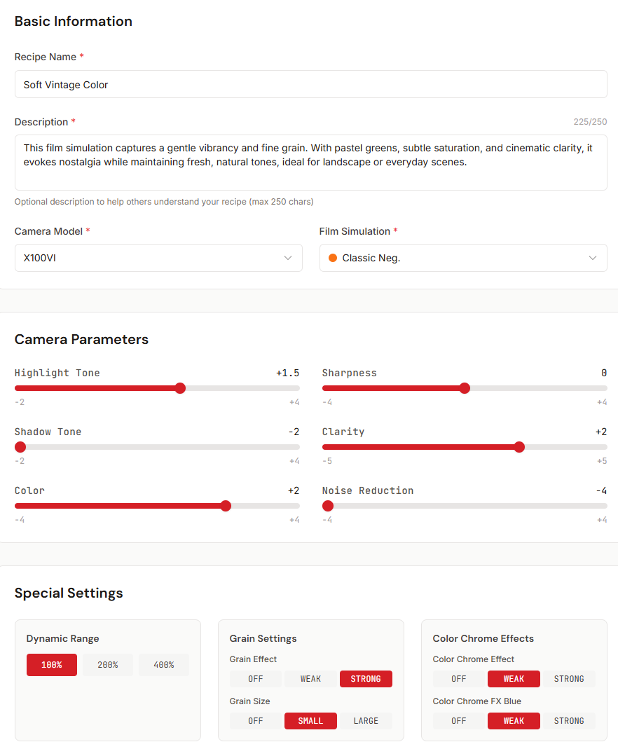 Recipe creation interface
